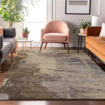 8' X 10' Brown Beige And Gray Abstract Washable Area Rug With UV Protection