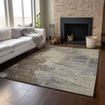 8' X 10' Brown Beige And Gray Abstract Washable Area Rug With UV Protection