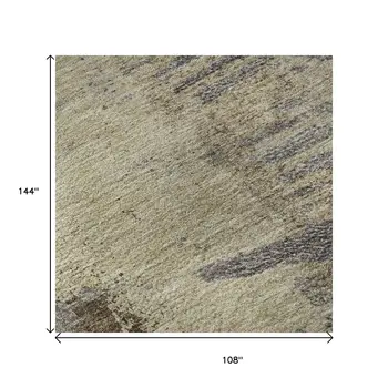 9' X 12' Brown Beige And Gray Abstract Washable Area Rug With UV Protection