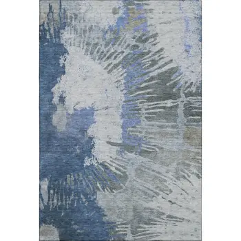 3' X 5' Blue Ivory And Gray Abstract Washable Area Rug With UV Protection