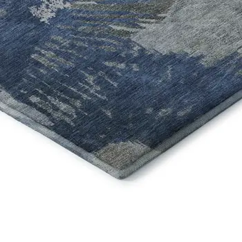8' Blue Ivory And Gray Abstract Washable Round Rug With UV Protection