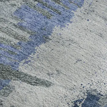 9' X 12' Blue Ivory And Gray Abstract Washable Area Rug With UV Protection