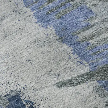 10' X 14' Blue Ivory And Gray Abstract Washable Area Rug With UV Protection
