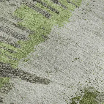 3' X 5' Olive Green Ivory And Gray Abstract Washable Area Rug With UV Protection