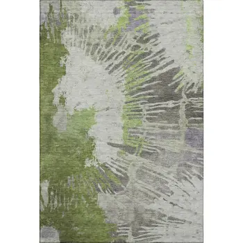 8' X 10' Olive Green Ivory And Gray Abstract Washable Area Rug With UV Protection
