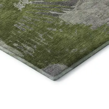 8' X 10' Olive Green Ivory And Gray Abstract Washable Area Rug With UV Protection