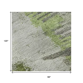 8' X 10' Olive Green Ivory And Gray Abstract Washable Area Rug With UV Protection