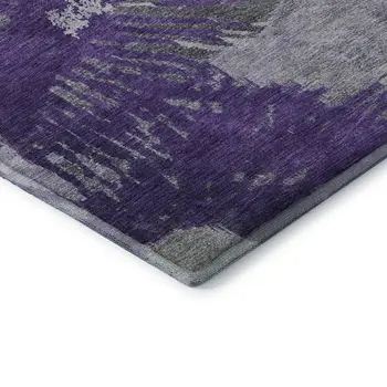 3' X 5' Purple Ivory And Gray Abstract Washable Area Rug With UV Protection