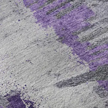 3' X 5' Purple Ivory And Gray Abstract Washable Area Rug With UV Protection