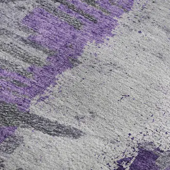 3' X 5' Purple Ivory And Gray Abstract Washable Area Rug With UV Protection