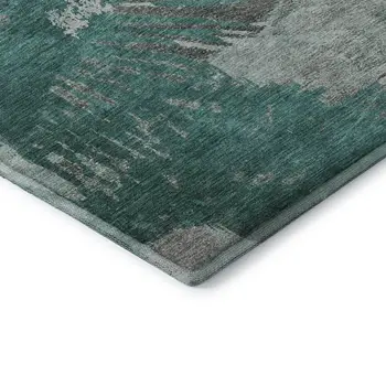9' X 12' Teal Ivory And Gray Abstract Washable Area Rug With UV Protection