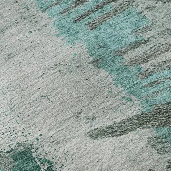 9' X 12' Teal Ivory And Gray Abstract Washable Area Rug With UV Protection