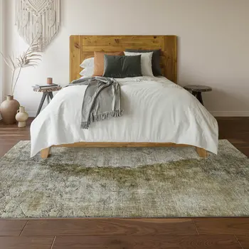 5' X 8' Brown Ivory And Gray Abstract Washable Area Rug With UV Protection