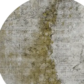 8' Brown Ivory And Gray Abstract Washable Round Rug With UV Protection