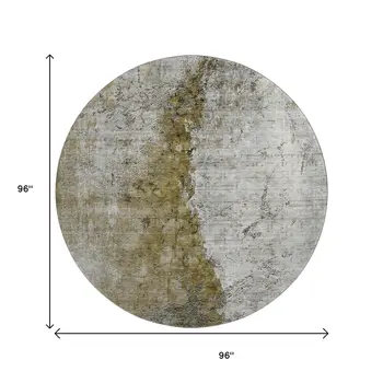 8' Brown Ivory And Gray Abstract Washable Round Rug With UV Protection
