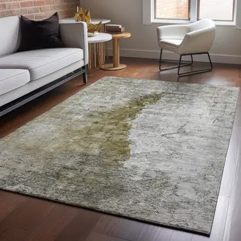 10' X 14' Brown Ivory And Gray Abstract Washable Area Rug With UV Protection