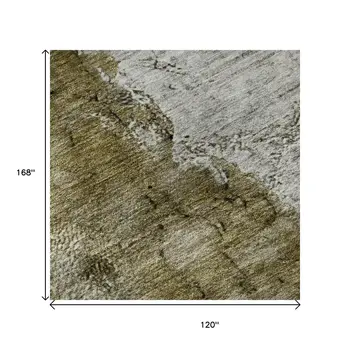 10' X 14' Brown Ivory And Gray Abstract Washable Area Rug With UV Protection