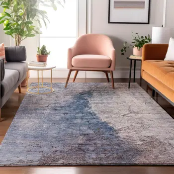 9' X 12' Blue Ivory And Gray Abstract Washable Area Rug With UV Protection