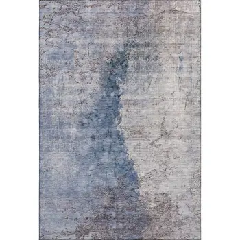 9' X 12' Blue Ivory And Gray Abstract Washable Area Rug With UV Protection