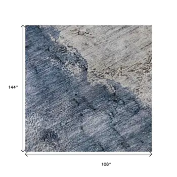9' X 12' Blue Ivory And Gray Abstract Washable Area Rug With UV Protection