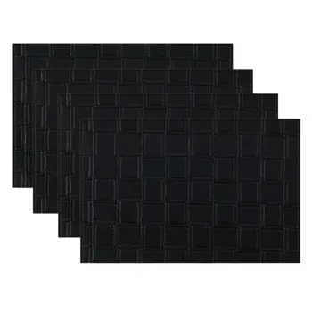 18" Set of Four Black Basketweave Faux Leather Placemats