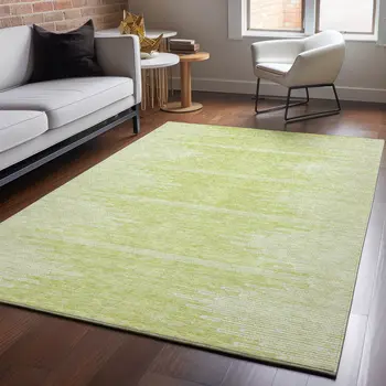 3' X 5' Artichoke Green And Ivory Abstract Washable Area Rug With UV Protection