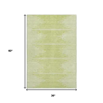 3' X 5' Artichoke Green And Ivory Abstract Washable Area Rug With UV Protection