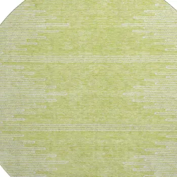 8' Artichoke Green And Ivory Abstract Washable Round Rug With UV Protection