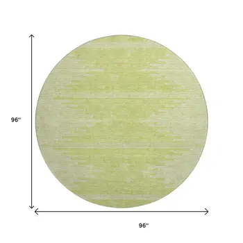 8' Artichoke Green And Ivory Abstract Washable Round Rug With UV Protection