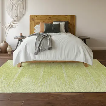 8' X 10' Artichoke Green And Ivory Abstract Washable Area Rug With UV Protection