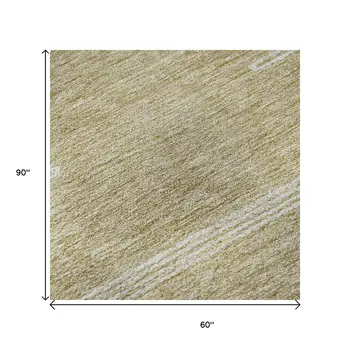 5' X 8' Beige And Ivory Abstract Washable Area Rug With UV Protection
