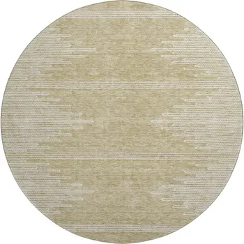 8' Beige And Ivory Abstract Washable Round Rug With UV Protection
