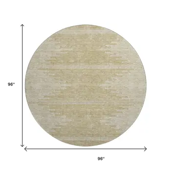8' Beige And Ivory Abstract Washable Round Rug With UV Protection
