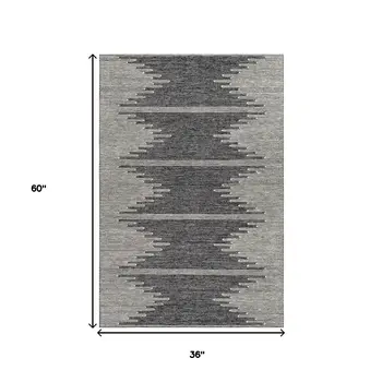 3' X 5' Charcoal And Ivory Abstract Washable Area Rug With UV Protection