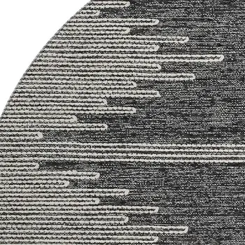 8' Charcoal And Ivory Abstract Washable Round Rug With UV Protection