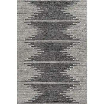 8' X 10' Charcoal And Ivory Abstract Washable Area Rug With UV Protection
