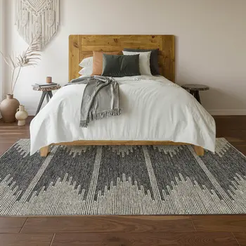 8' X 10' Charcoal And Ivory Abstract Washable Area Rug With UV Protection