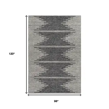 8' X 10' Charcoal And Ivory Abstract Washable Area Rug With UV Protection