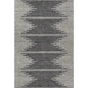 9' X 12' Charcoal And Ivory Abstract Washable Area Rug With UV Protection