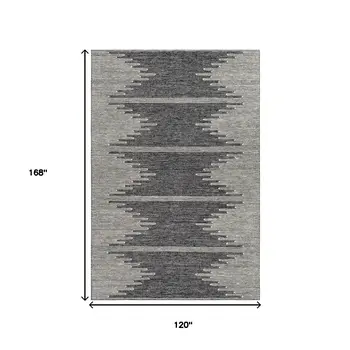 10' X 14' Charcoal And Ivory Abstract Washable Area Rug With UV Protection