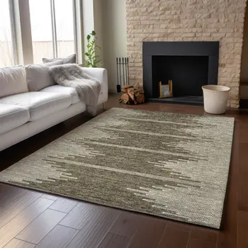 5' X 8' Coffee And Ivory Abstract Washable Area Rug With UV Protection
