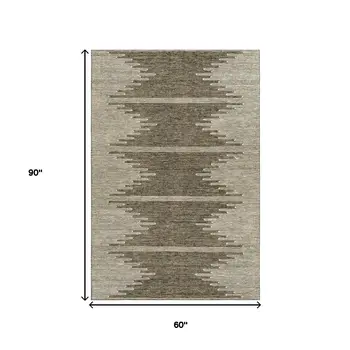 5' X 8' Coffee And Ivory Abstract Washable Area Rug With UV Protection
