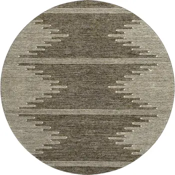 8' Coffee And Ivory Abstract Washable Round Rug With UV Protection