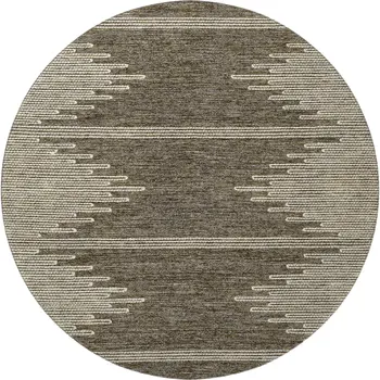 8' Coffee And Ivory Abstract Washable Round Rug With UV Protection