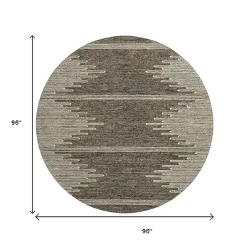 8' Coffee And Ivory Abstract Washable Round Rug With UV Protection