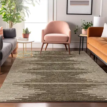 8' X 10' Coffee And Ivory Abstract Washable Area Rug With UV Protection