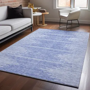 5' X 8' Denim Blue And Ivory Abstract Washable Area Rug With UV Protection