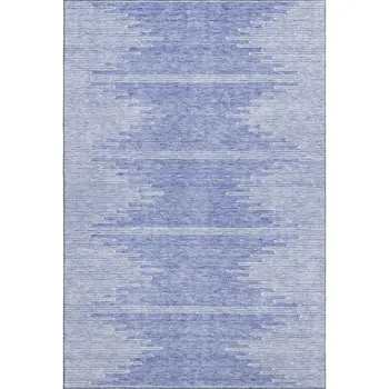 5' X 8' Denim Blue And Ivory Abstract Washable Area Rug With UV Protection
