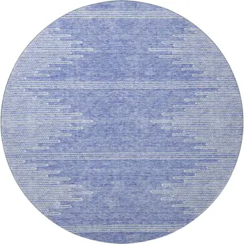 8' Denim Blue And Ivory Abstract Washable Round Rug With UV Protection