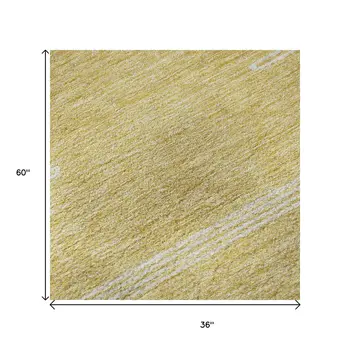 3' X 5' Gold And Ivory Abstract Washable Area Rug With UV Protection